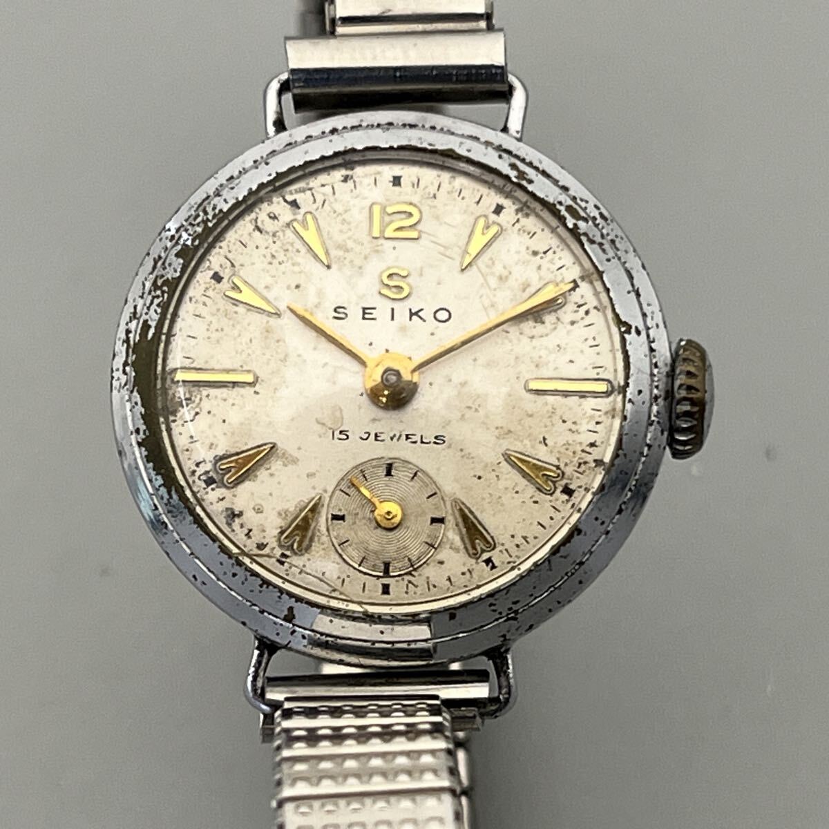 SEIKO 15 JEWELS S8016 BACK STAINLESS STEEL セイコー 手巻き 3針 スモールセコンド Sマーク オールドモデル アンティーク