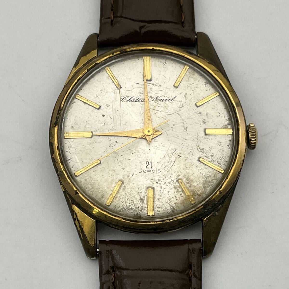 TAKANO Chateau Nouvel 22 JEWELS タカノ シャトーヌーベル 17石 手巻き 3針 アンティーク 動作品 新品バンド交換済
