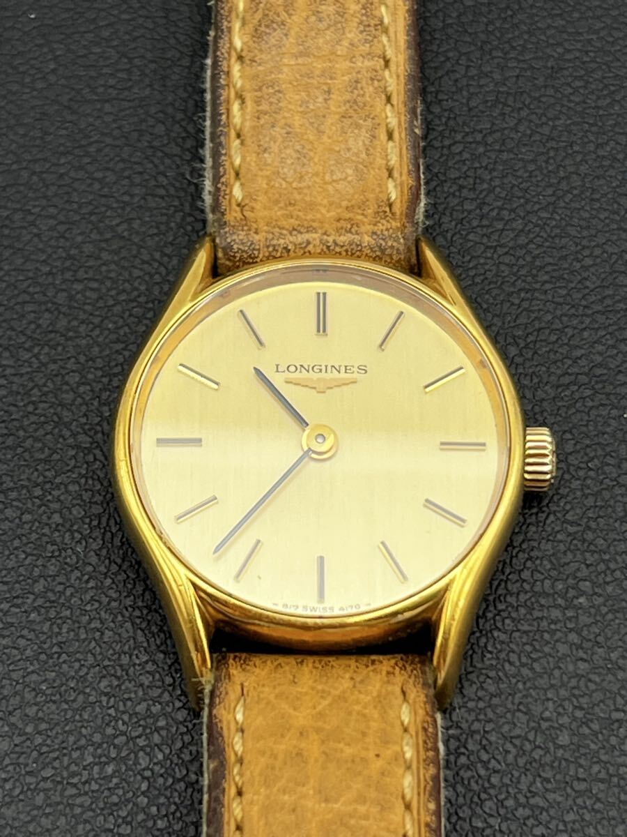 1円スタート LONGINES ロンジン ラウンド ゴールド ゴールド文字盤 クォーツ 腕時計　【ジャンク品】