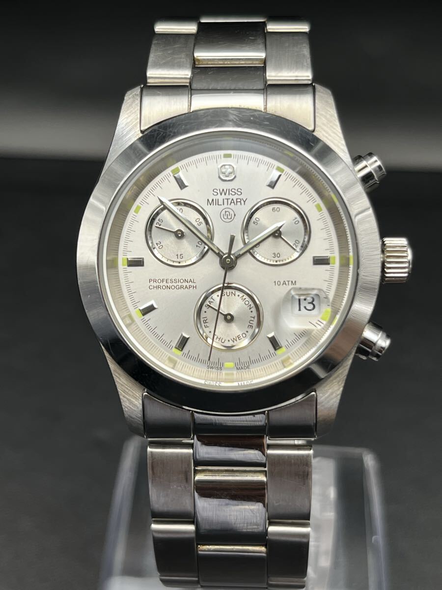 【1円スタート】SWISS MILITARY HANOWA スイスミリタリー　エレガントクロノ　6-5073 腕時計 ホワイト文字盤 クォーツ【不動品】