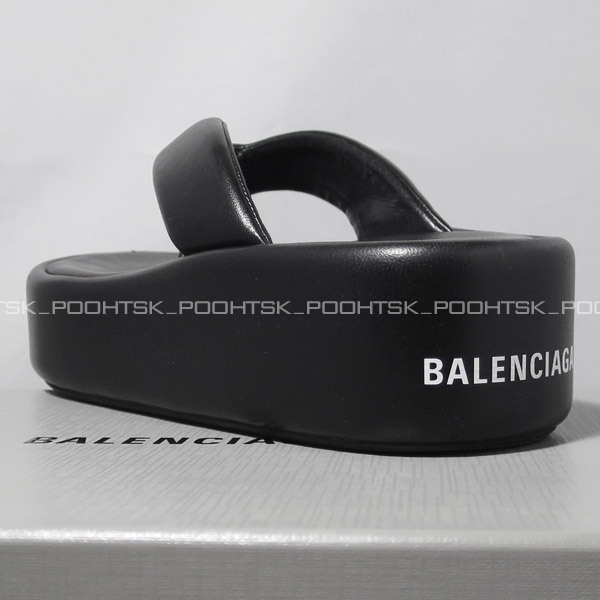 BALENCIAGA バレンシアガ RISE THONG SMOOTH NAPPA LOGOライズ トング レザー バック ロゴ プラットフォーム パデッド サンダル36デムナ