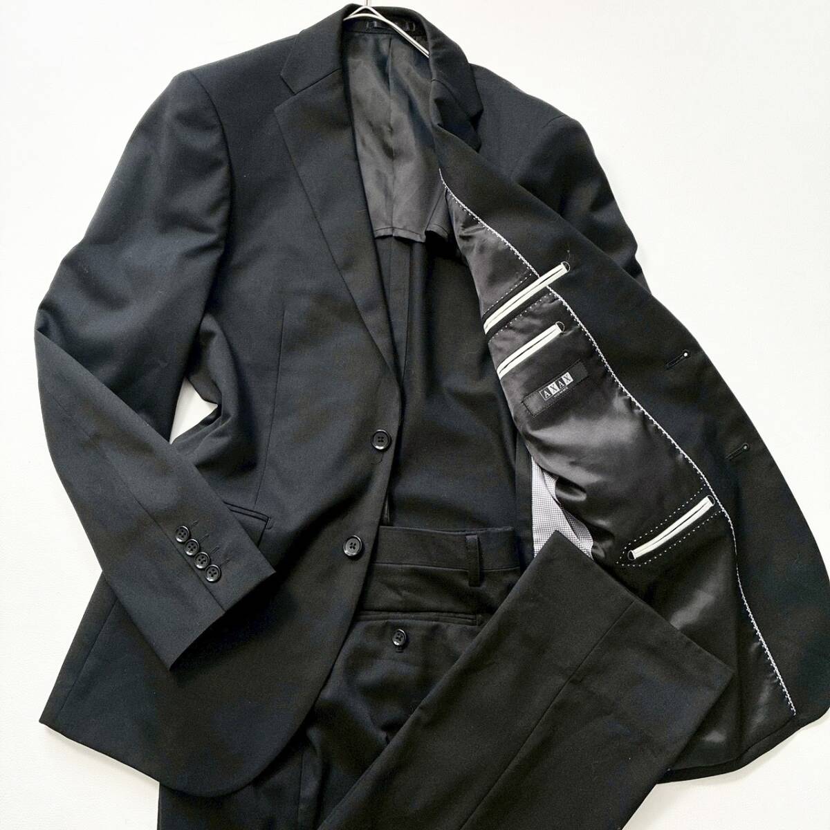 【現行/極美品】AXAX HOMME アクサオム スーツ セットアップ Y7 XL ブラックフォーマル 2B メンズ ビジネス 冠婚葬祭 シングル