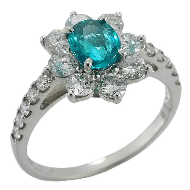 ◆ミウラ◆ パライバトルマリン/0.65ct 産地(ブラジル) ダイヤモンド/1.01ct デザイン リング 12.5号 Pt900 プラチナ