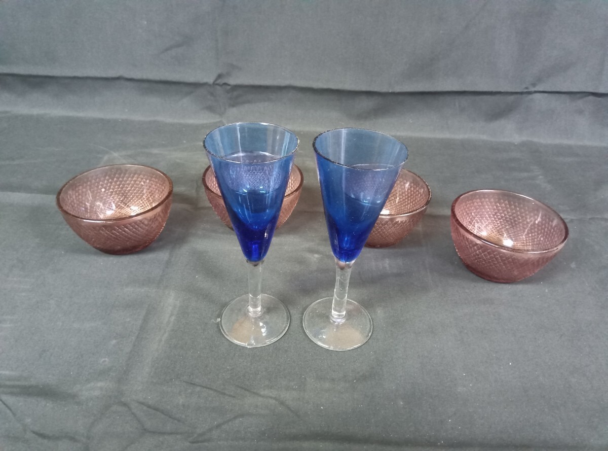 【当時物】 レトロ 食器 グラス ワイングラス ブルー 小鉢など 昭和レトロ 食器 洋食器 インテリア