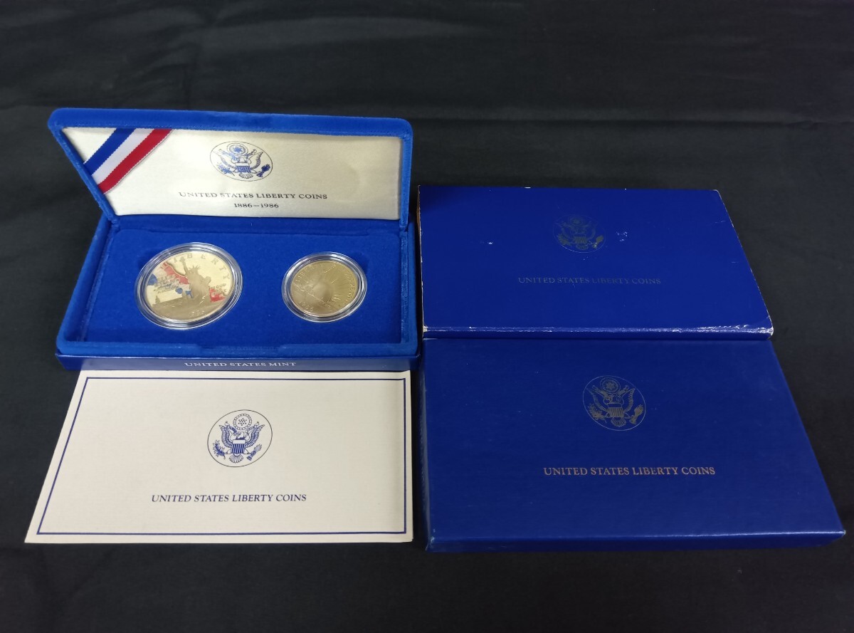 1986 UNITED STATES アメリカ LIBERTY COINS 自由の女神 銀貨 100周年記念 プルーフ加工 1ドル 50セント 現状品 中古