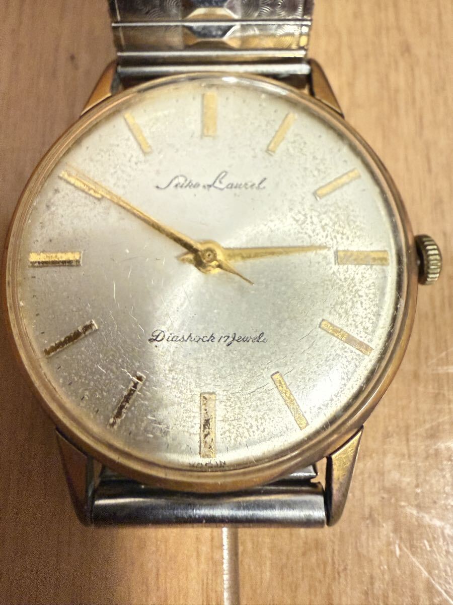 1円から　【ジャンク/不動品】セイコー ローレル 17石 J14004 EGP 20ミクロン 手巻き SEIKO LAUREL アンティーク 腕時計 現状渡し