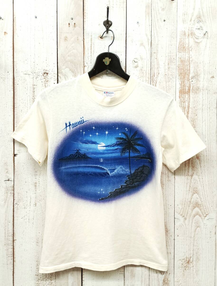 VINTAGE ヴィンテージUS古着＊Hanes ヘインズ＊Beeft T ビ―フィーT　半袖Tシャツ　S/34-36 ＊Hawaii ハワイプリント＊MADE IN USA 米国製