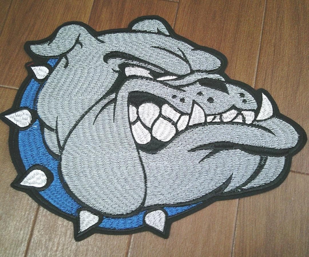 《特大■灰青US猛犬顔》【新品】 猛犬 ブルドッグ Bulldog Head 刺繍ワッペン ◇アメフト スポーツ サバゲー・ミリタリー◇■洋服・衣類DIY