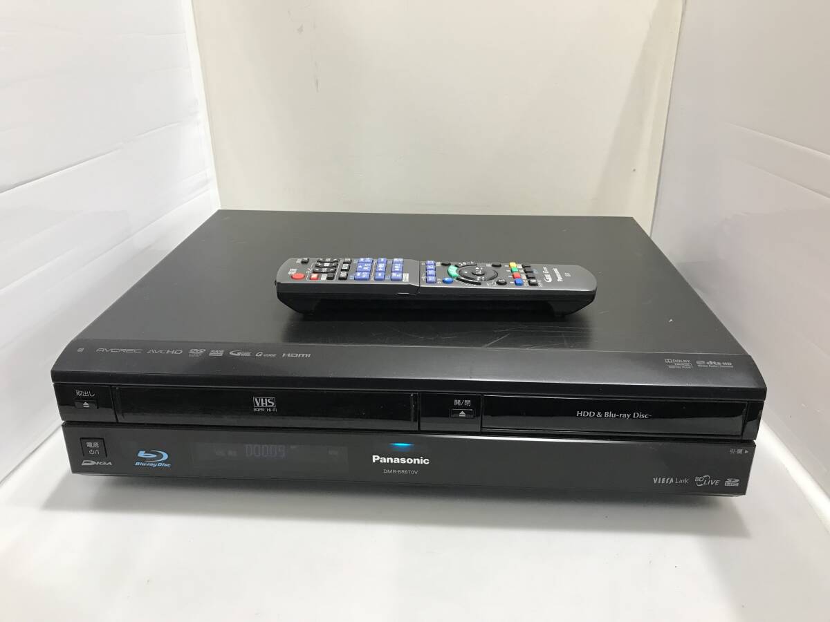 パナソニック VHS一体型 ブルーレイレコーダー DMR-BR670V 純正リモコン付　中古品R752
