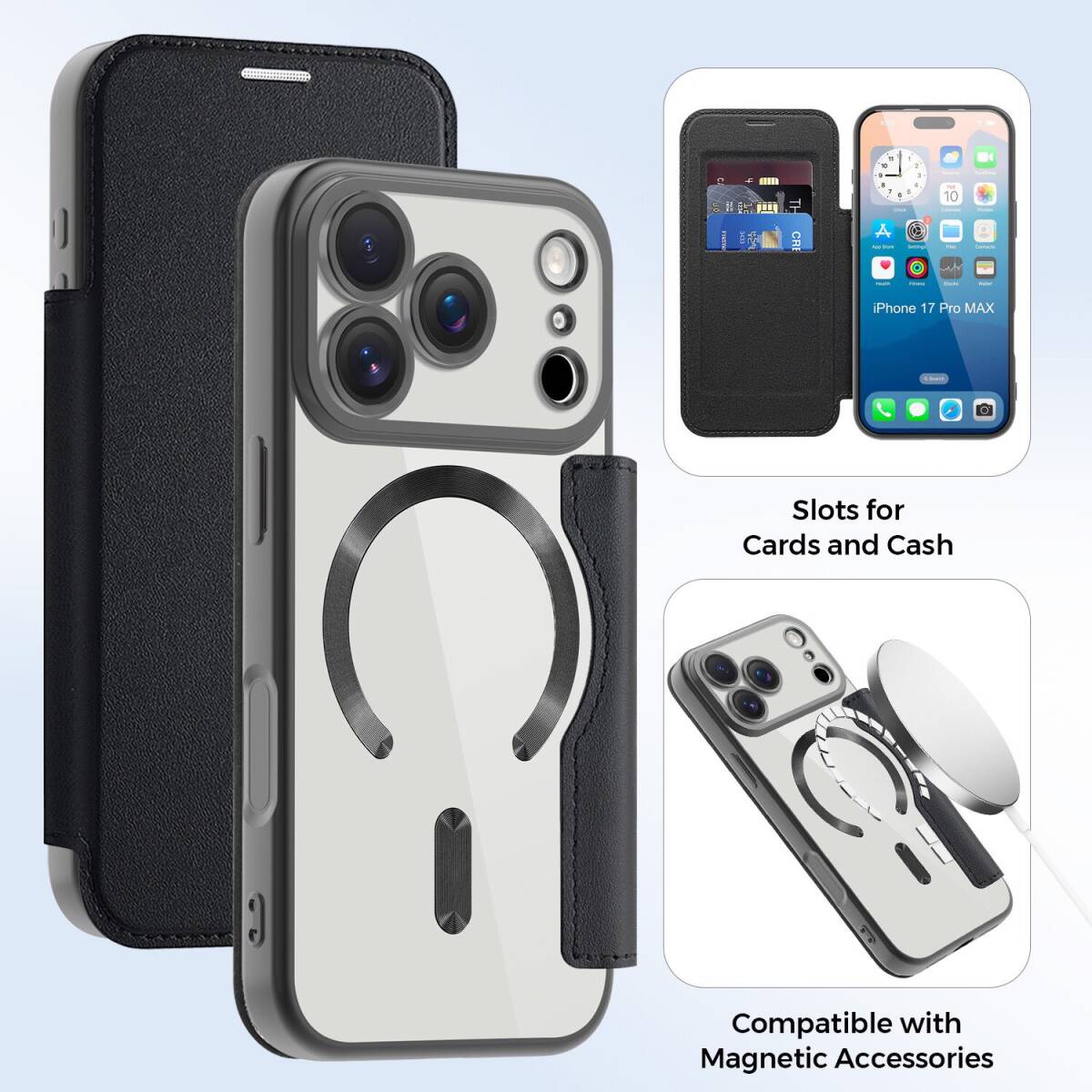 iPhone17/17Pro/17Air/17Promax/17e ケース カード収納 手帳型 レンズ保護 MagSafe充電 iPhone 16 15 14 13 12 11 Pro max Plus e ケース
