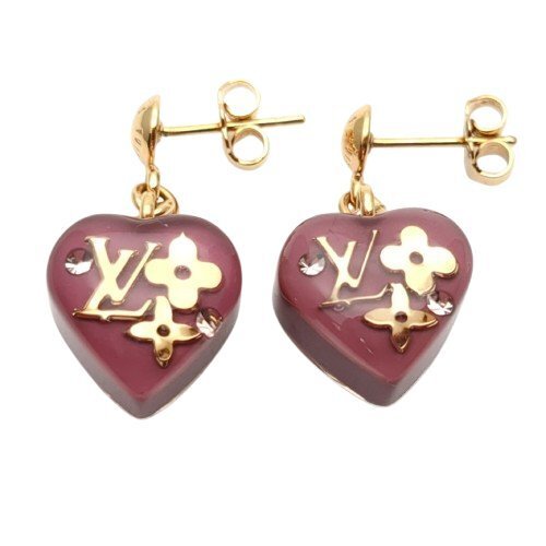 LOUIS VUITTON ルイ・ヴィトン ピアス ブークル ドレイユ クール アンクルージョン モノグラム 両耳 ハート パープル ゴールド金具 M66210