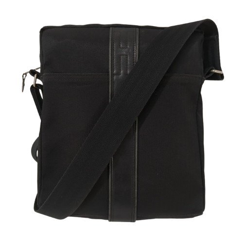 HERMES エルメス アカプルコ バンドリエールMM ショルダーバッグ キャンバス レザー ブラック シルバー金具 斜め掛け Hロゴ ナイロン