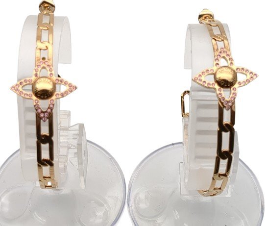 LOUIS VUITTON ルイ・ヴィトン ピアス クレオール フラワーパワー 両耳用 モノグラム フープ型 ゴールド金具 ラインストーン 保存袋 M66093