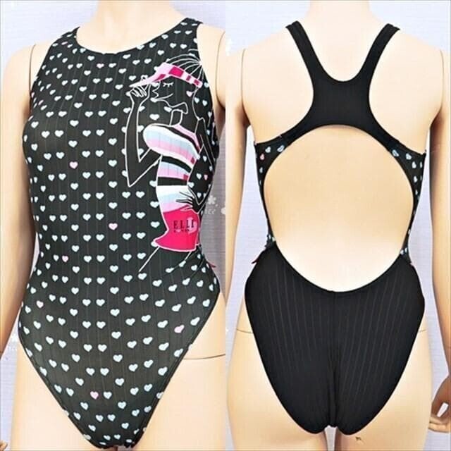CE8-B21☆//ELLEエル♪競泳水着*たっぷりハート柄とスポーティーな女の子柄*オープンバック※一番安価な送料はゆうパケットなら250円