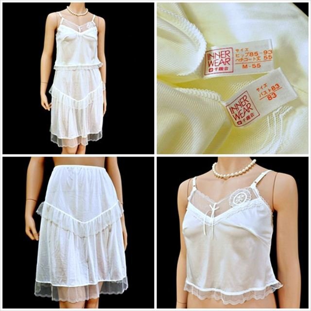 CE8-A83☆//千趣会☆新品♪ナイロン100％☆日本製*可憐で清楚な雰囲気*伸縮性有*キャミ&ペチコート※一番安価で送料はゆうパケット250円♪