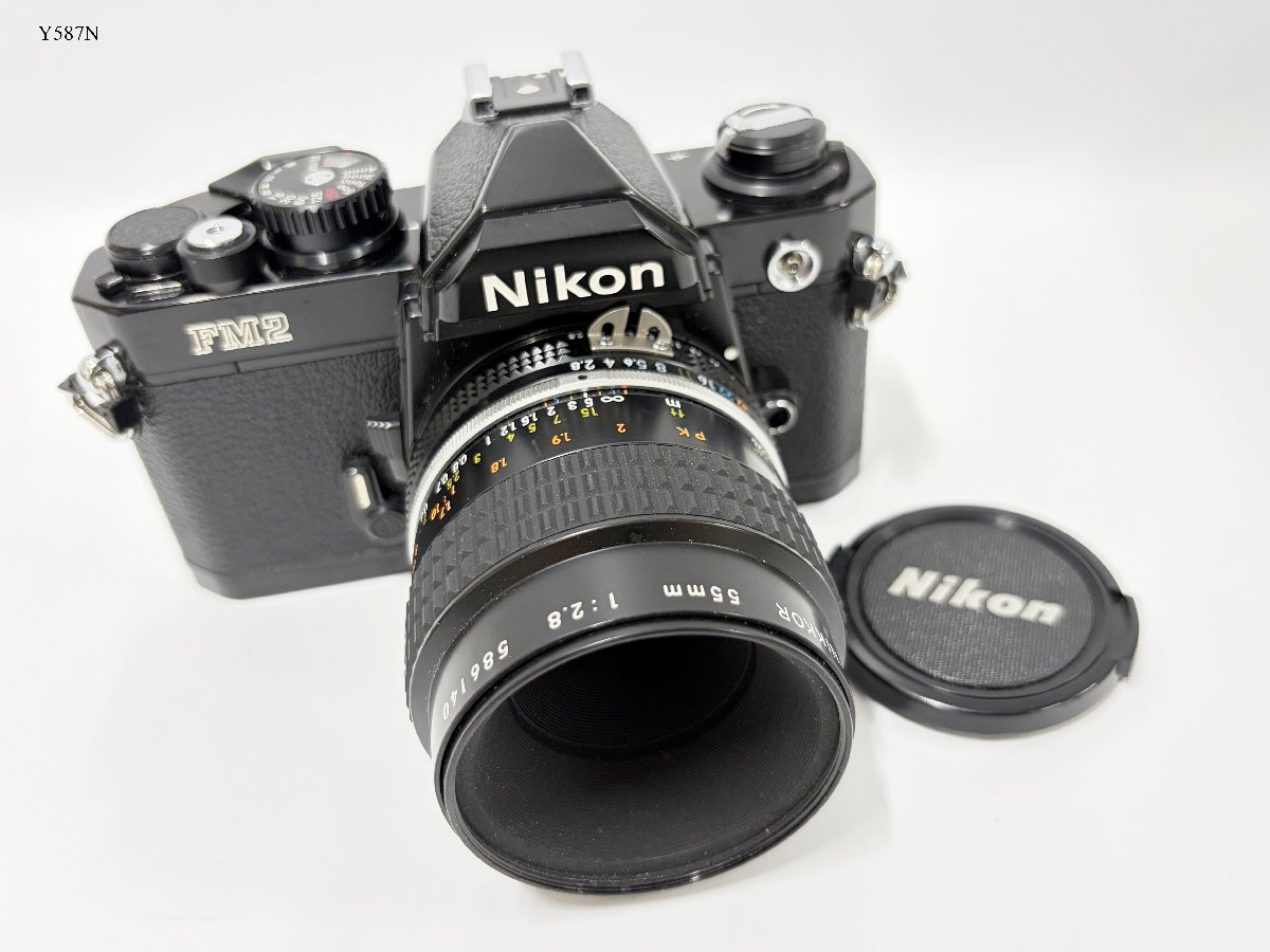Nikon FM2 Micro-NIKKOR 55mm 1:2.8 ニコン 一眼レフ フィルムカメラ ブラックボディ レンズ シャッターOK Y587NB