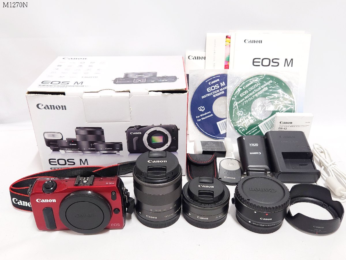 Canon EOS M DS126391 EF-M 22mm 1:2 18-55mm 1:3.5-5.6 IS STM キャノン ミラーレス一眼 デジタルカメラ ボディ レンズ 元箱付き M1270ND