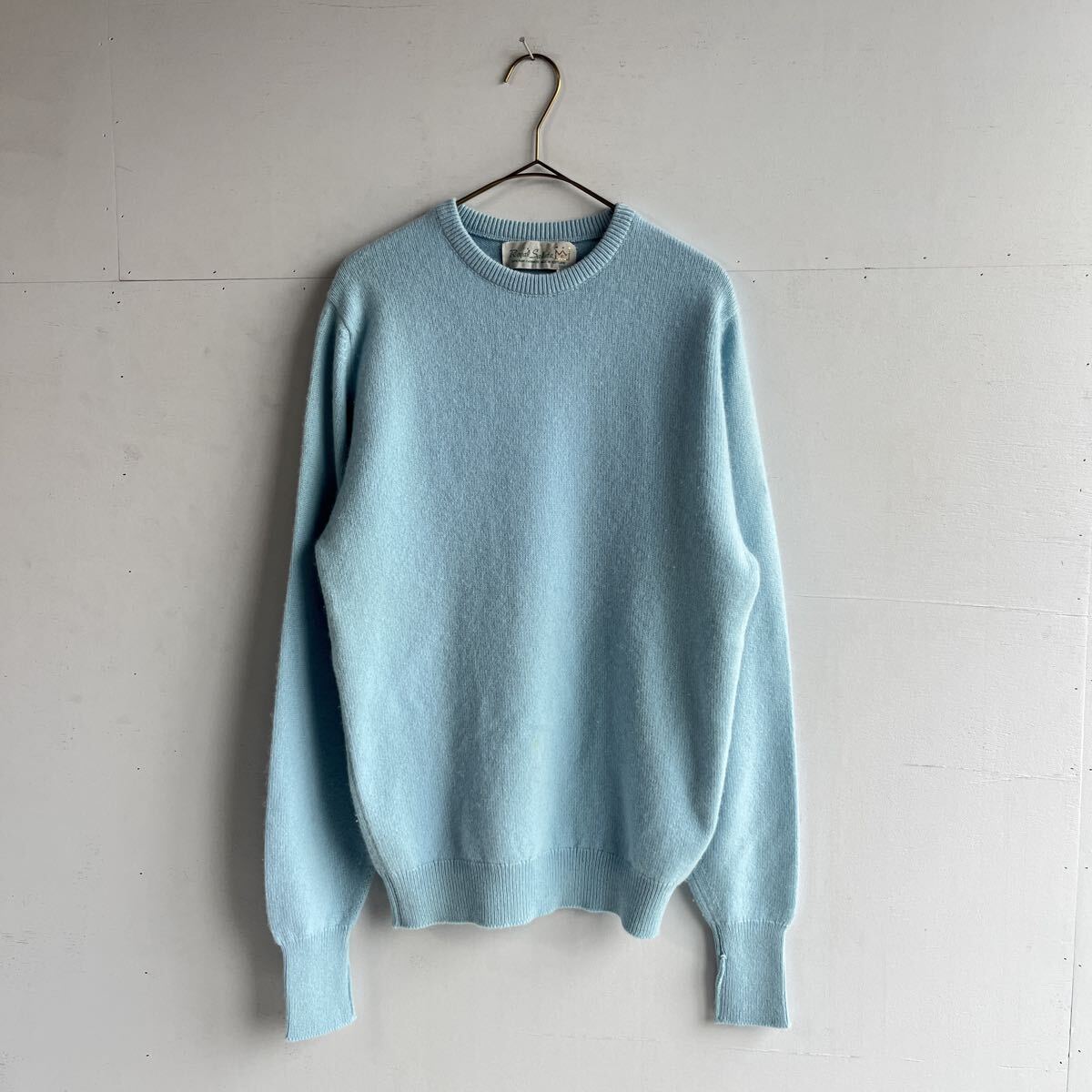 【YS8411】極上 Cashmere100% ティファニーブルー カシミヤニットセーター 水色 無地 クルーネック カシミヤニット 長袖 M