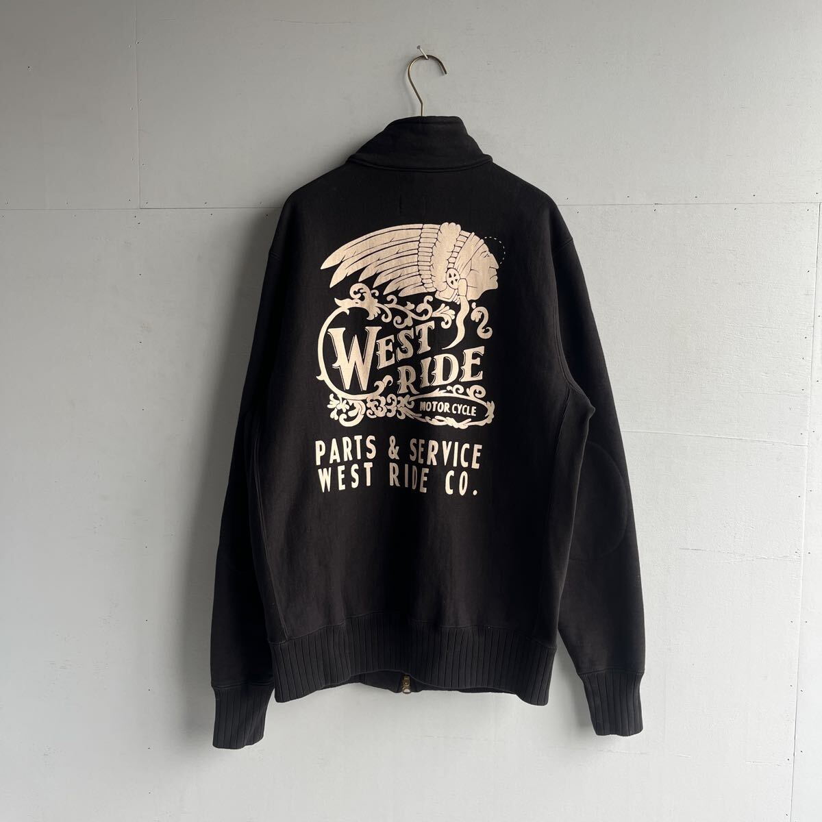 【YS8417】WEST RIDE ウエストライド ライダース ブラック スウェット ダブルジップ ジップアップ スウェットライダース 38 バックプリント