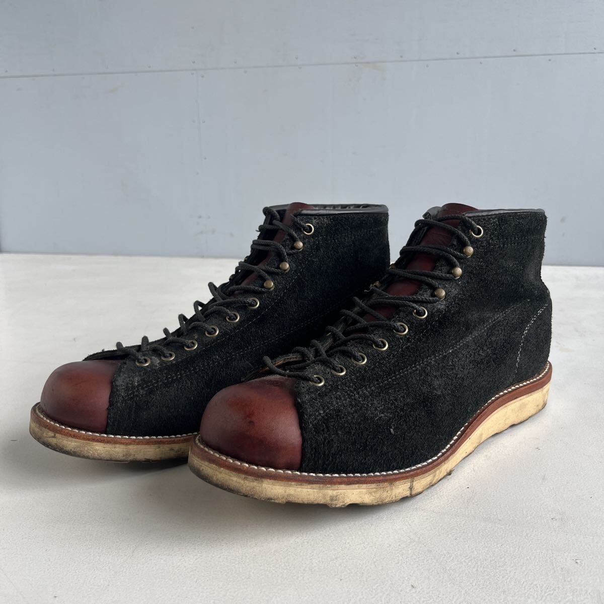 【YS8447】90〜00s Chippewa チペワ USA製 ツートンレザー ワークブーツ スエード ブラック×ブラウン メンズ 44 28cm