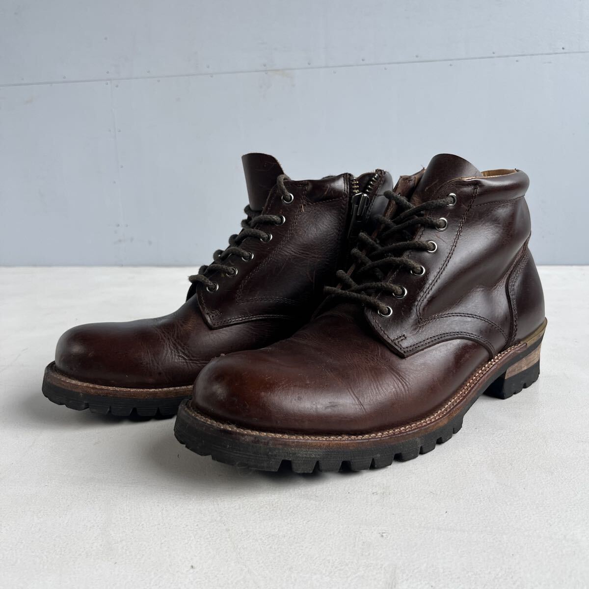 【YS8449】JACK ROSE × Slow Wear Lion サイドジップ ワークブーツ レザーシューズ 6ホール ジップアップ ブラウン