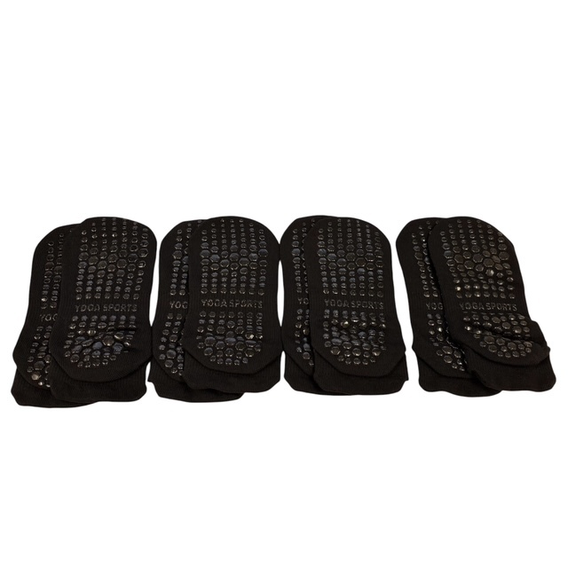 HWVICTORYV YOGA SPORTS ヨガソックス 滑り止め付き ピラティス靴下 ブラック X0016Z5L4N 4足セット 袋付き ショートソックス
