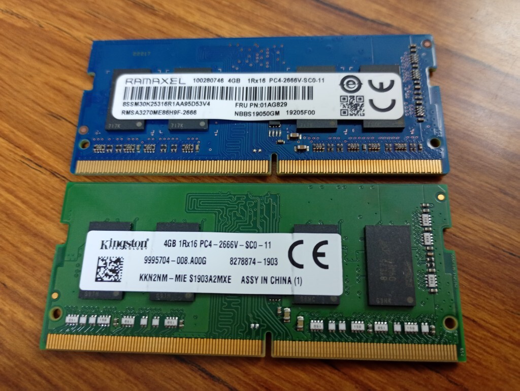 管42016／ RAMAXEL ＋ Kingston 【DDR4-2666】 合計8GB（4GB×2枚)　即席ペア　送料無料