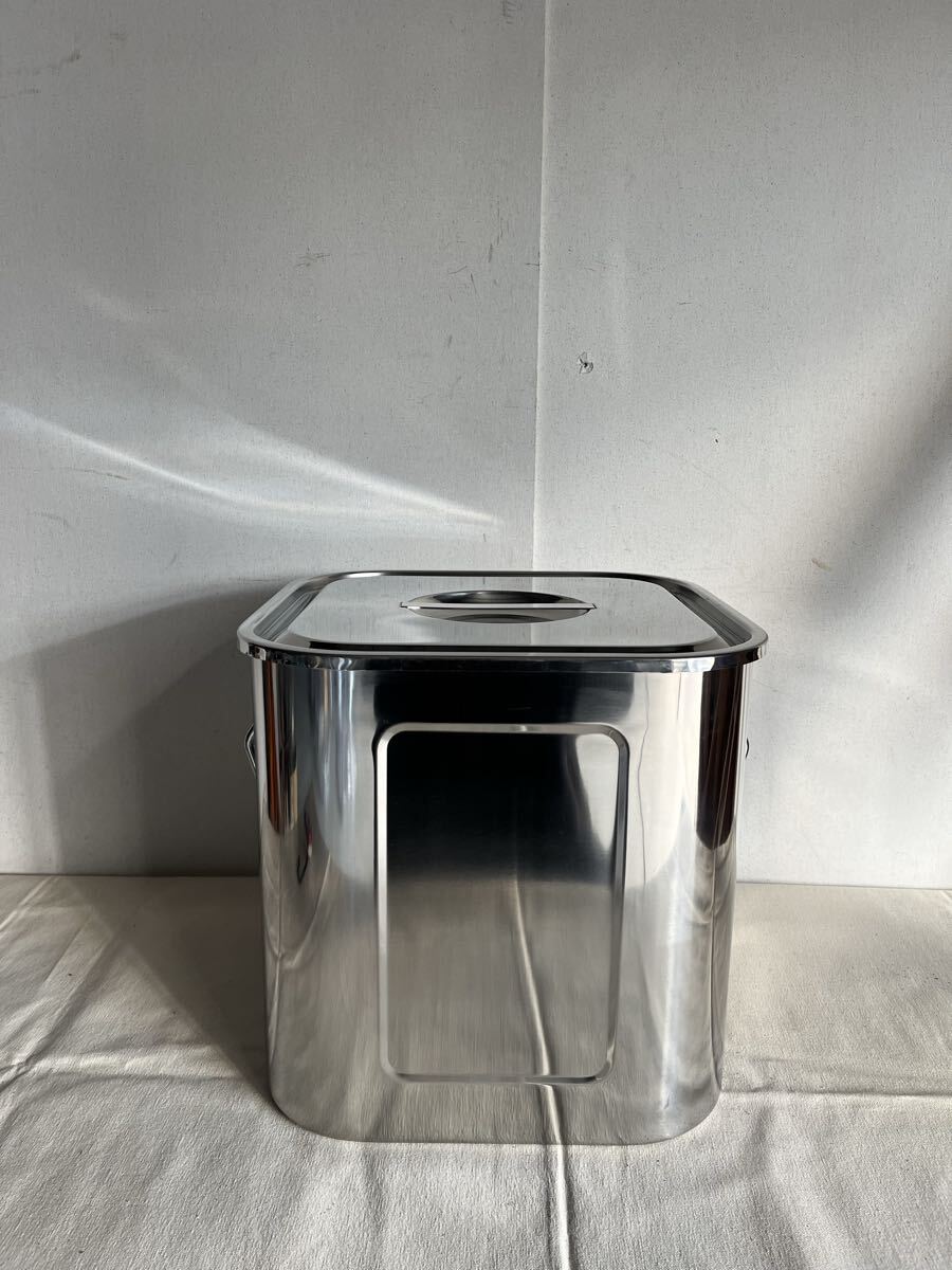 美品 三宝産業 角 深型 18-8 ステンレス キッチンポット ユキワ 33cm 手付き ふた付 角ポット 角型 業務用 保存容器 厨房機器 YUKIWA 