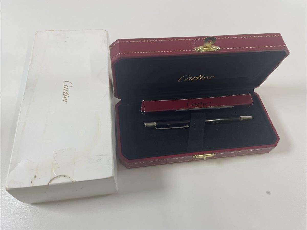 12T-3-3 Cartier カルティエ ツイスト式 ボールペン 文房具 筆記用具 ブラック系 シルバー系 筆記確認済み