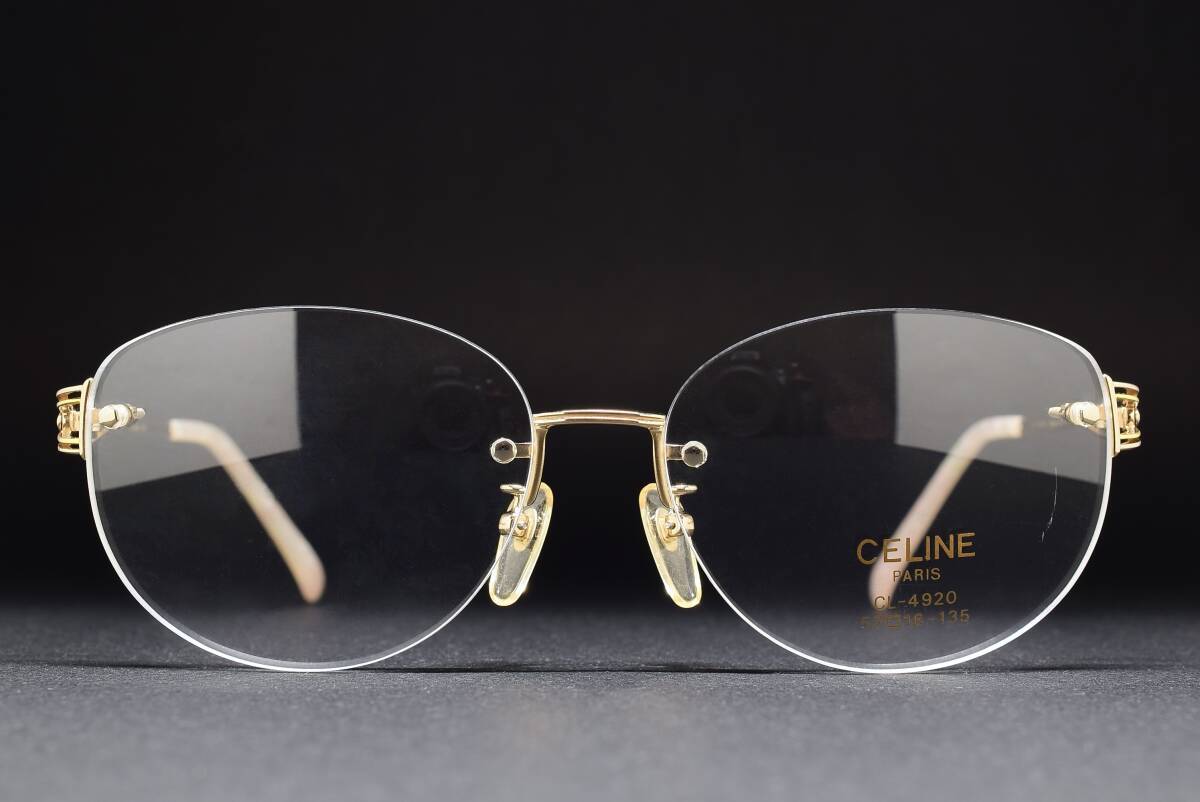 デッドストック CELINE PARIS CL-4920 B C.1A 57-16 リムレス メガネ サングラス フレーム ヴィンテージ イエローゴールド 日本製 ふちなし