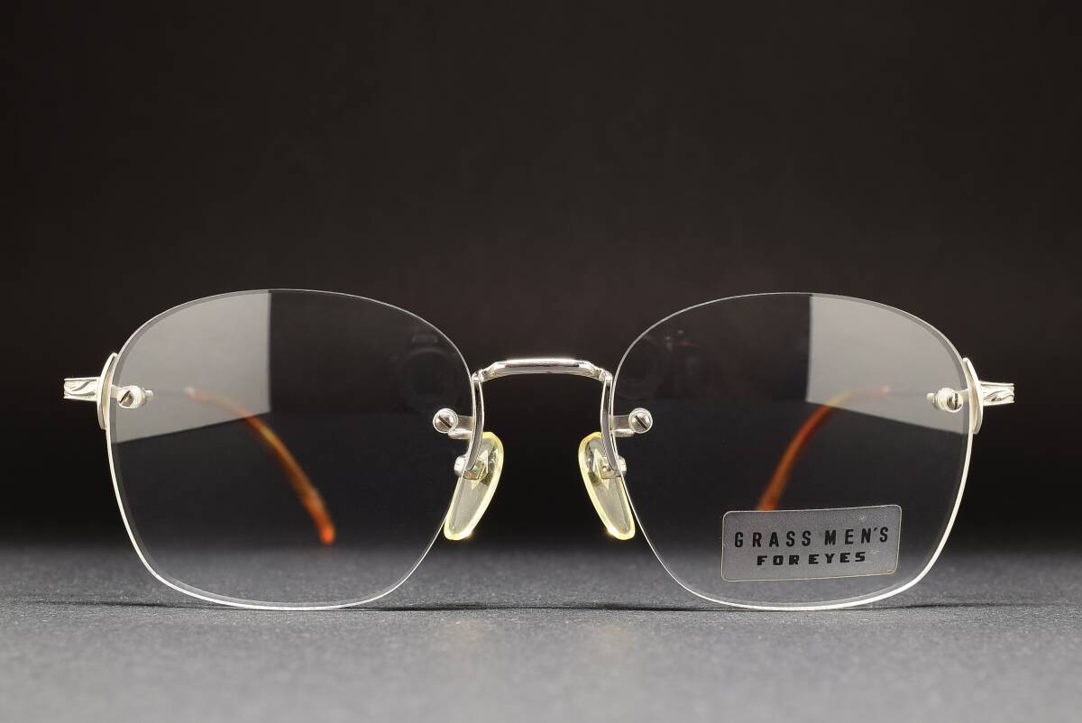 デッドストック GRASS MEN’S 3113 51-19 リムレス メガネ サングラス フレーム ヴィンテージ シルバー ふちなし 彫金模様