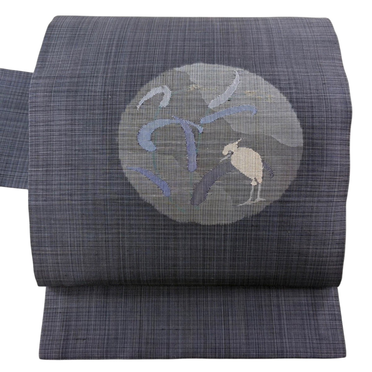 【美品】 名古屋帯 秀品 丸文 鳥 金糸 灰紫 正絹 【中古】