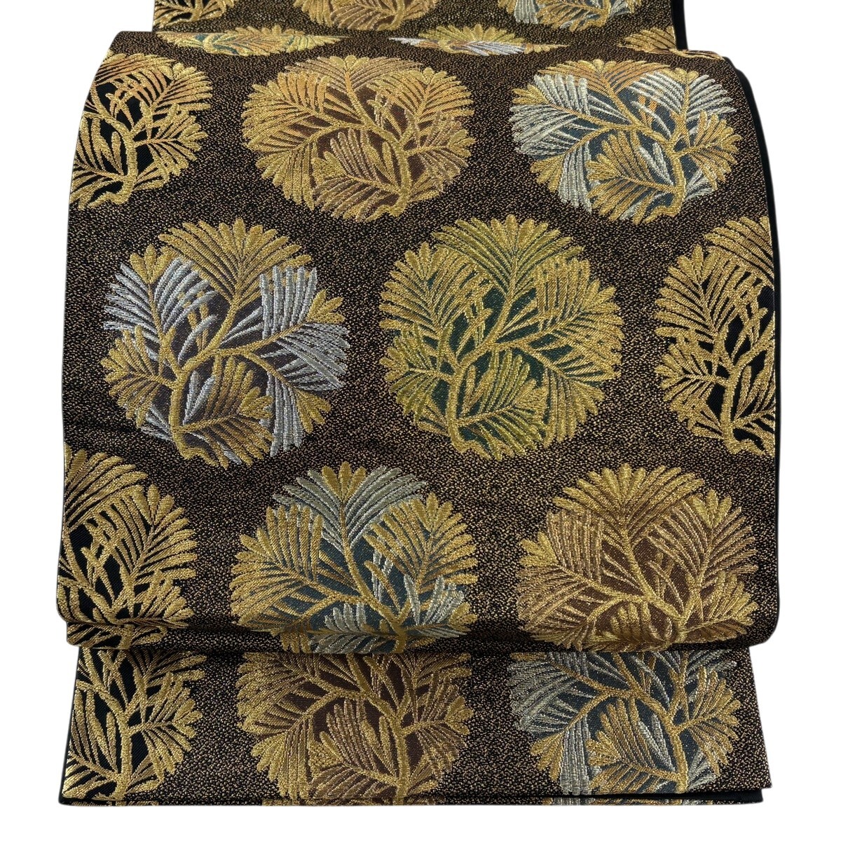 【美品】 袋帯 秀品 画龍点睛 若松 丸文 金銀糸 箔 金色 六通 正絹 【中古】