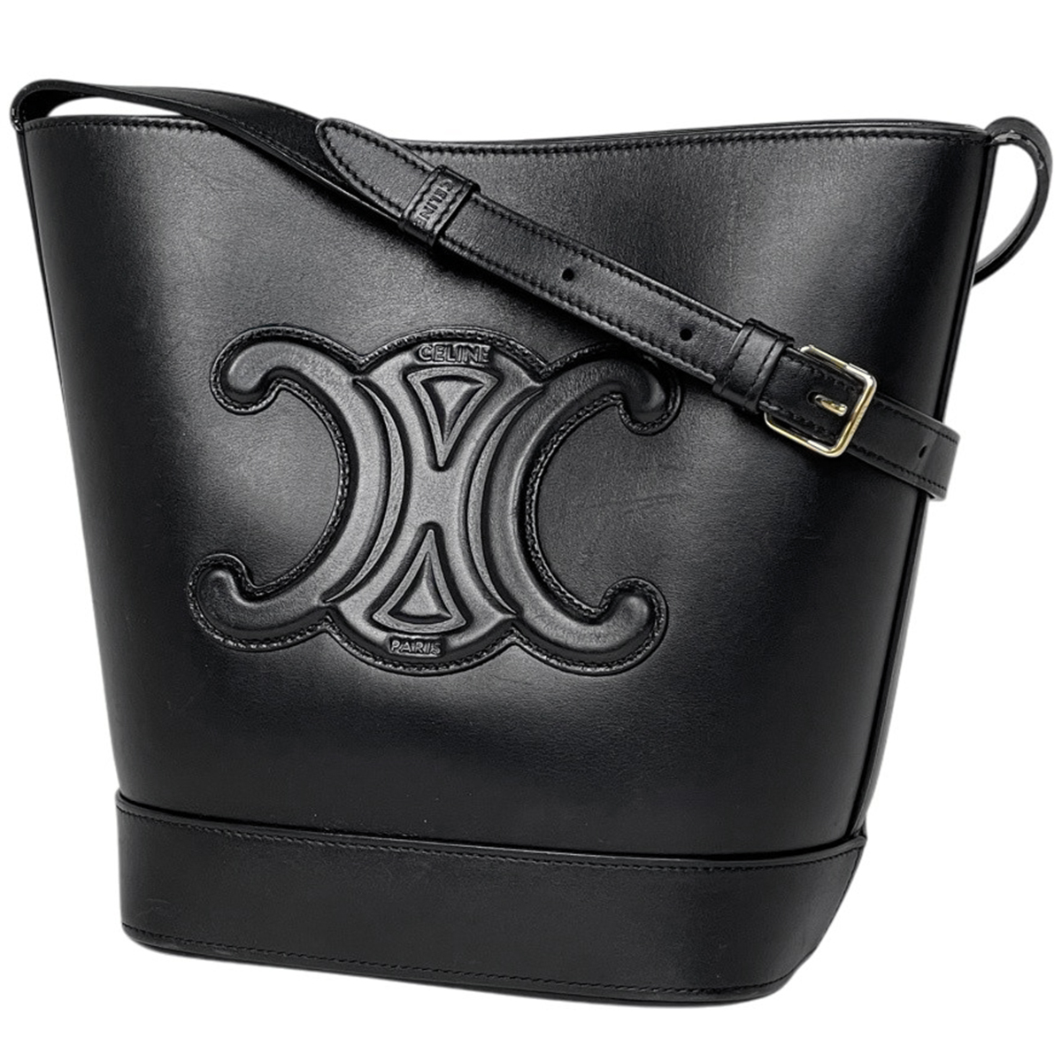 セリーヌ CELINE スモール バケット キュイル トリオンフ ショルダーバッグ レザー ブラック レディース 【中古】