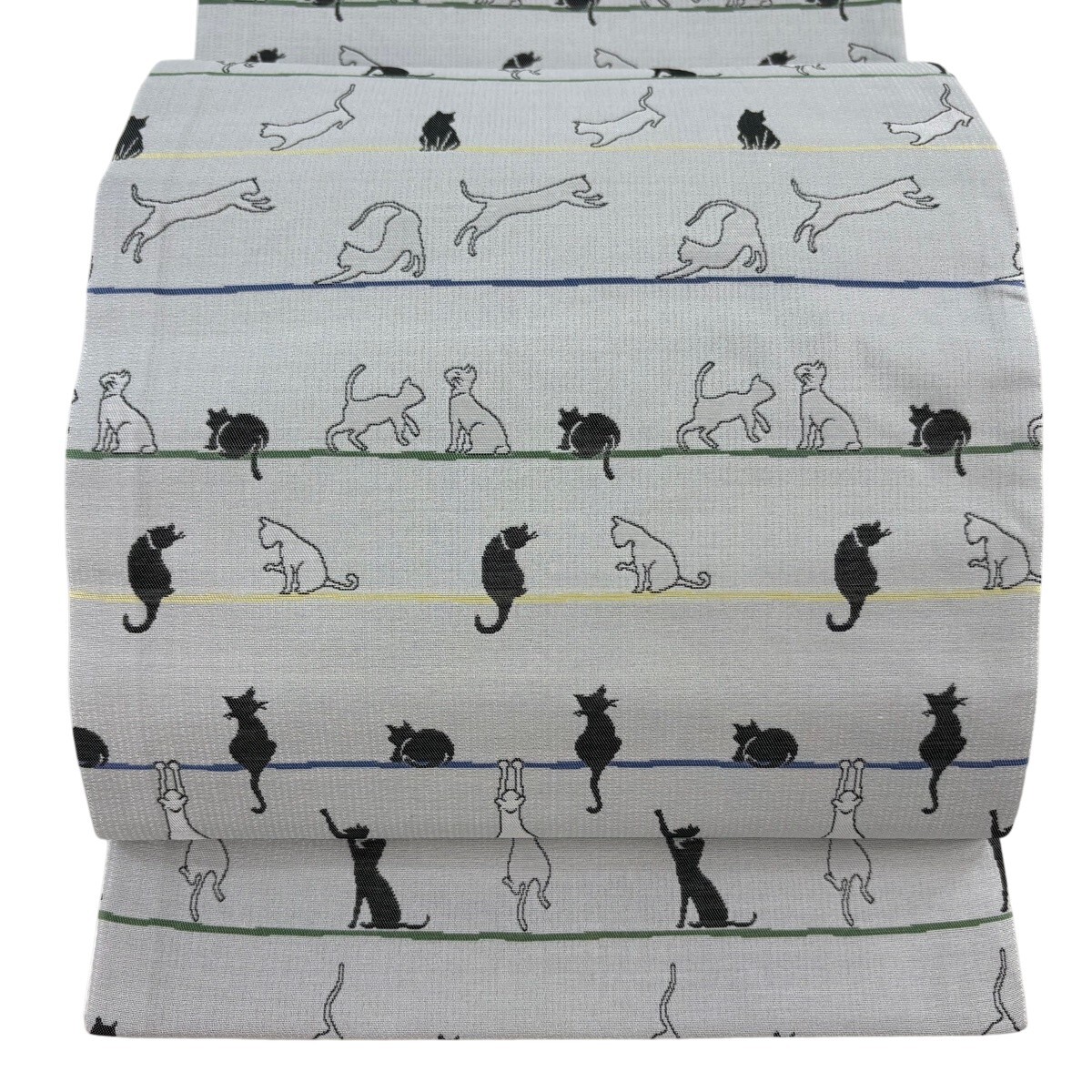 【美品】 袋帯 逸品 猫 縞 灰色 六通 正絹 【中古】