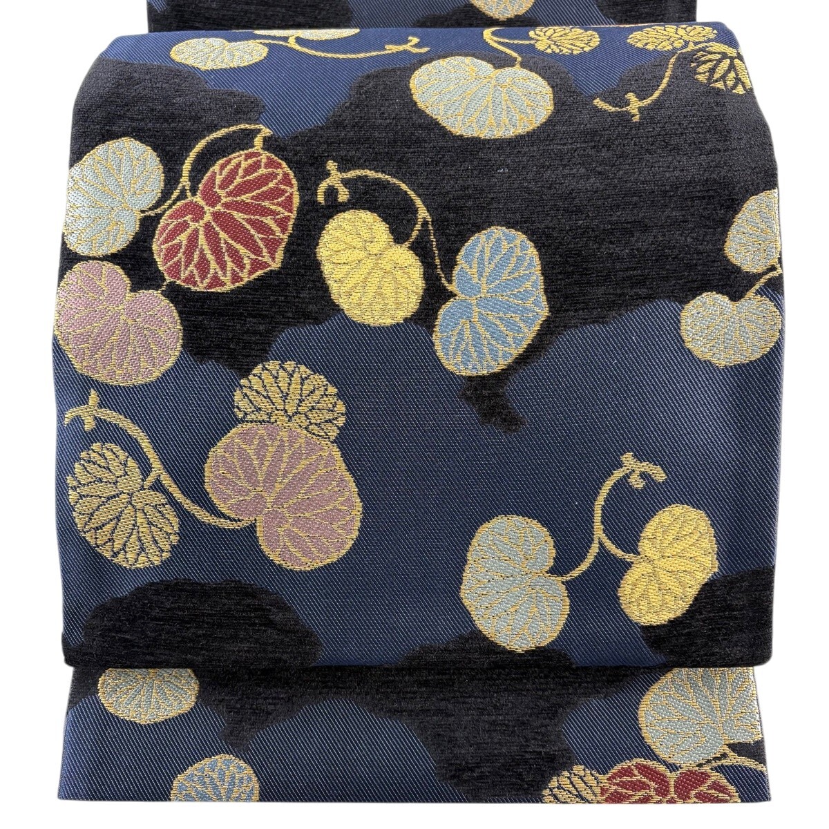 【美品】 袋帯 名品 葵 雲文 金糸 青紫 六通 正絹 【中古】