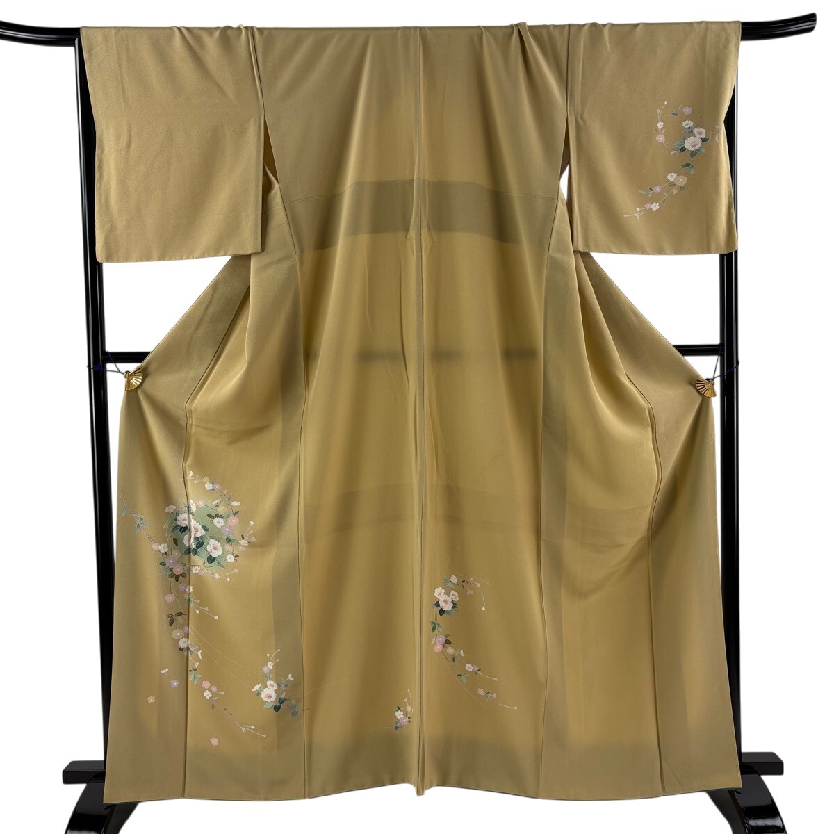 【美品】 付下げ 身丈163cm 裄丈69cm L 袷 草花 ぼかし 山吹茶色 正絹 秀品 【中古】