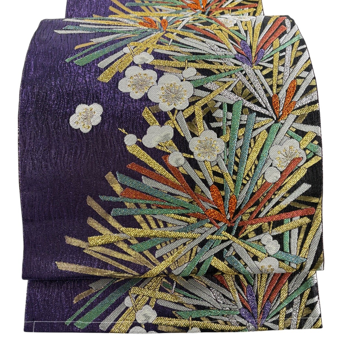 【美品】 袋帯 秀品 松 梅 金銀糸 箔 紫 六通 正絹 【中古】