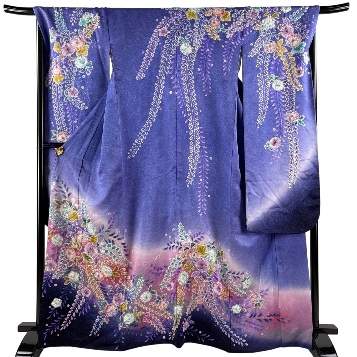 振袖 身丈166.5cm 裄丈69cm L 袷 辻が花 銀通し ぼかし 青紫 正絹 逸品 【中古】