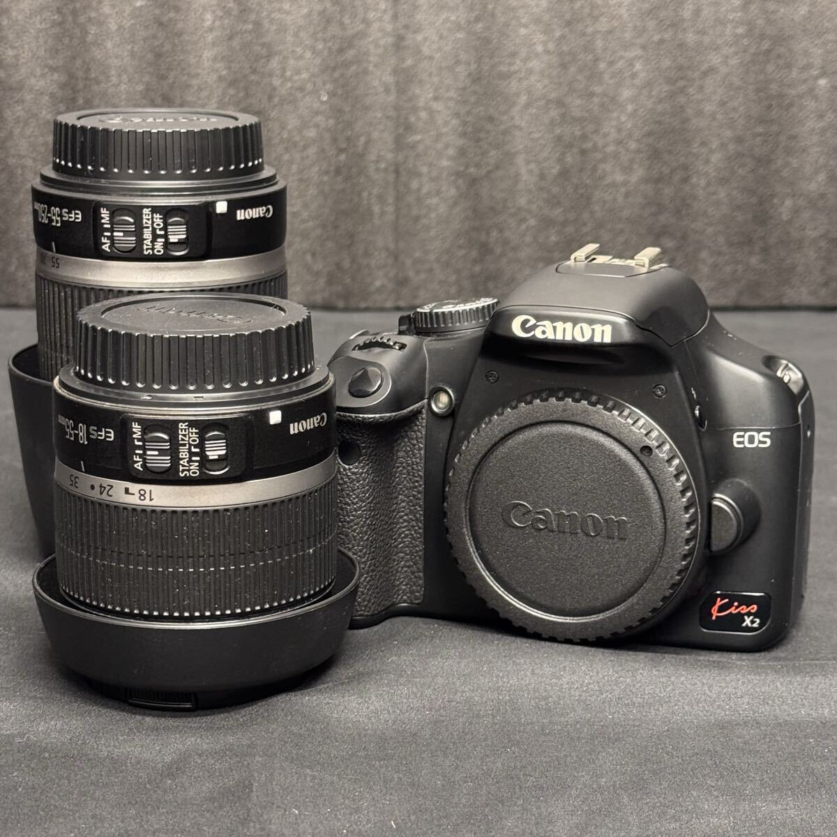 Canon キヤノン EOS Kiss X2 ボディ EF-S 18-55mm 1:3.5-5.6 IS 55-250mm 1:4-5.6 レンズ デジタル 一眼レフ カメラ 本体 キャノン 161