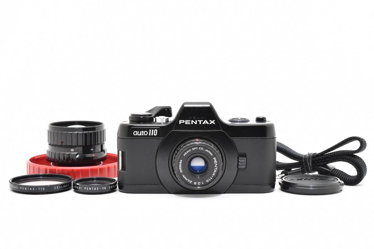 【美品】ペンタックス PENTAX auto110 + 24mm/50mm ダブルレンズ 小型フィルム一眼レフカメラ ♯C6001C81110EGA