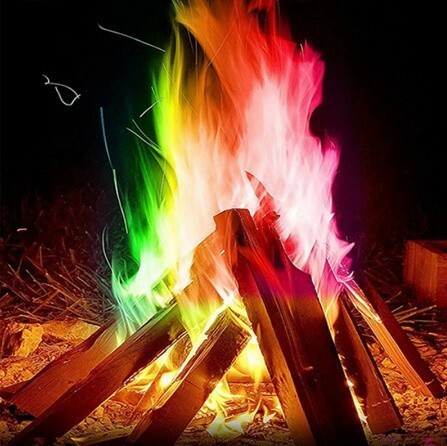a289 焚き火に袋のまま投げ入れるだけで、炎の色がきれいな虹色になる！魔法の粉