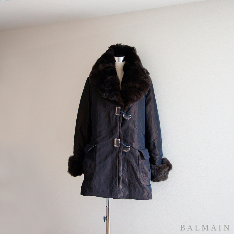 バルマン BALMAIN シェアード ミンク ナイロン キルティング コート レディース ファッション アウター ジャケット 中綿 ファー 毛皮