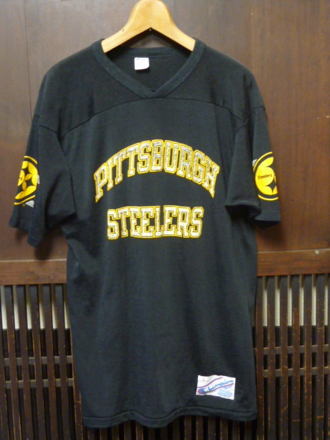USA古着　80s Champion Tシャツ LARGE 黒 PITTSBURGH STEELERS アメリカ製 チャンピオン トリコタグ ユニホーム スポーツ フットボール