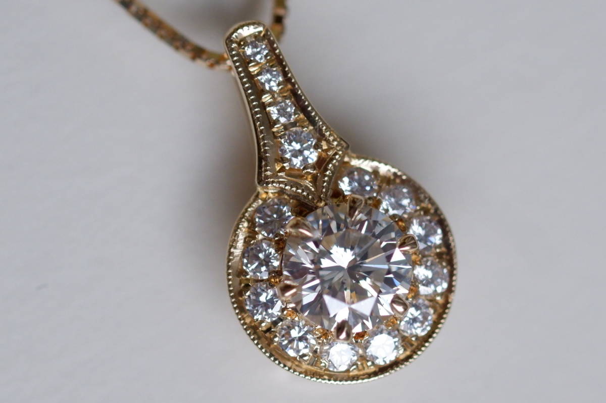 K18 平和堂 ダイヤモンド 0.55ct 0.19ct ネックレス 平和堂貿易 750 YG ペンダント ミル打ち