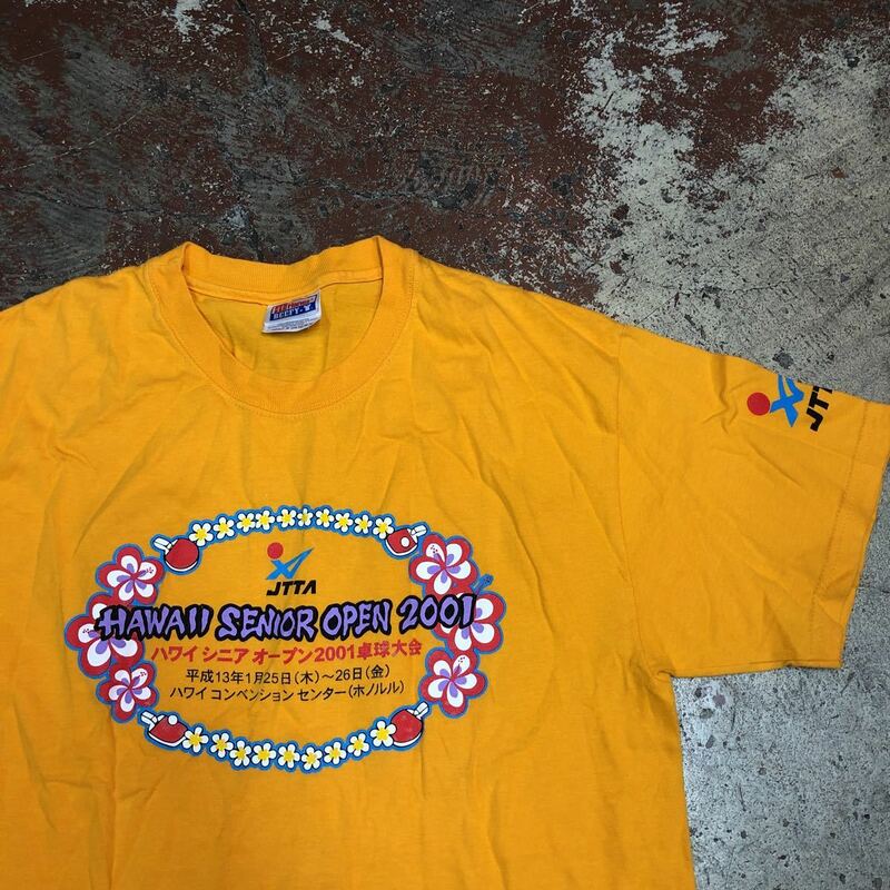 2001年 ハワイ シニア オープン 卓球大会 Tシャツ 黄色 hanes M 記念品 八a1