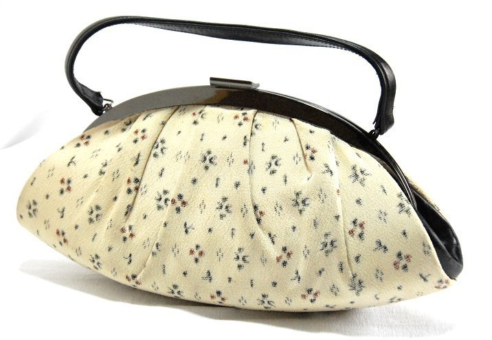 【昭和レトロ】布製ハンドバッグ、手鏡付き(m-45)【新品未使用】