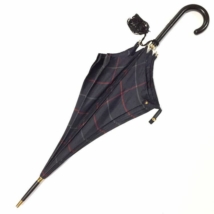 美品【バーバリー】本物 BURBERRY 傘 チェック柄 騎士模様 ロゴ金具 全長83cm ネイビー 雨傘 アンブレラ メンズ レディース 3