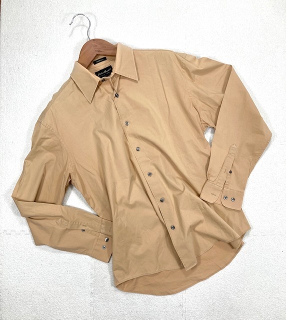 A-0 良品 Eddie Bauer エディーバウアー メンズ シャツ ストレッチ ストレッチシャツ ベージュ 薄茶 タウン カジュアル 大きめ おすすめ◎