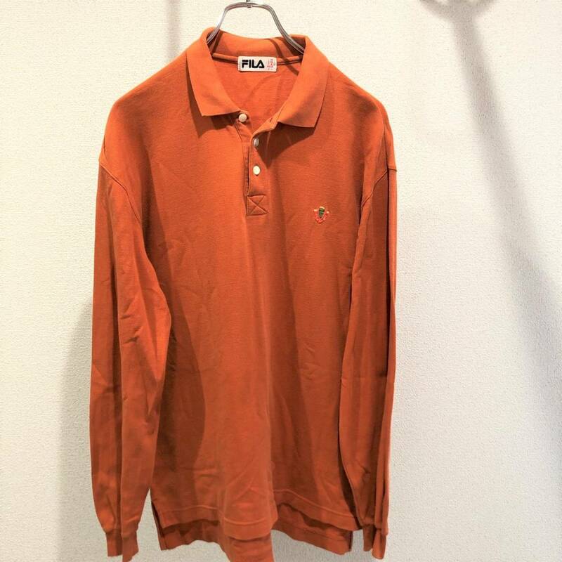 【ヴィンテージ】FILA 長袖ポロシャツ サイズL オレンジ　（ふ50）